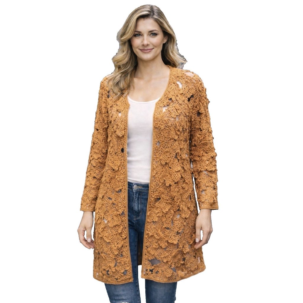 New Zara Macrame Crochet Knit Orange Long Boho Open Cardigan Coat Jacket